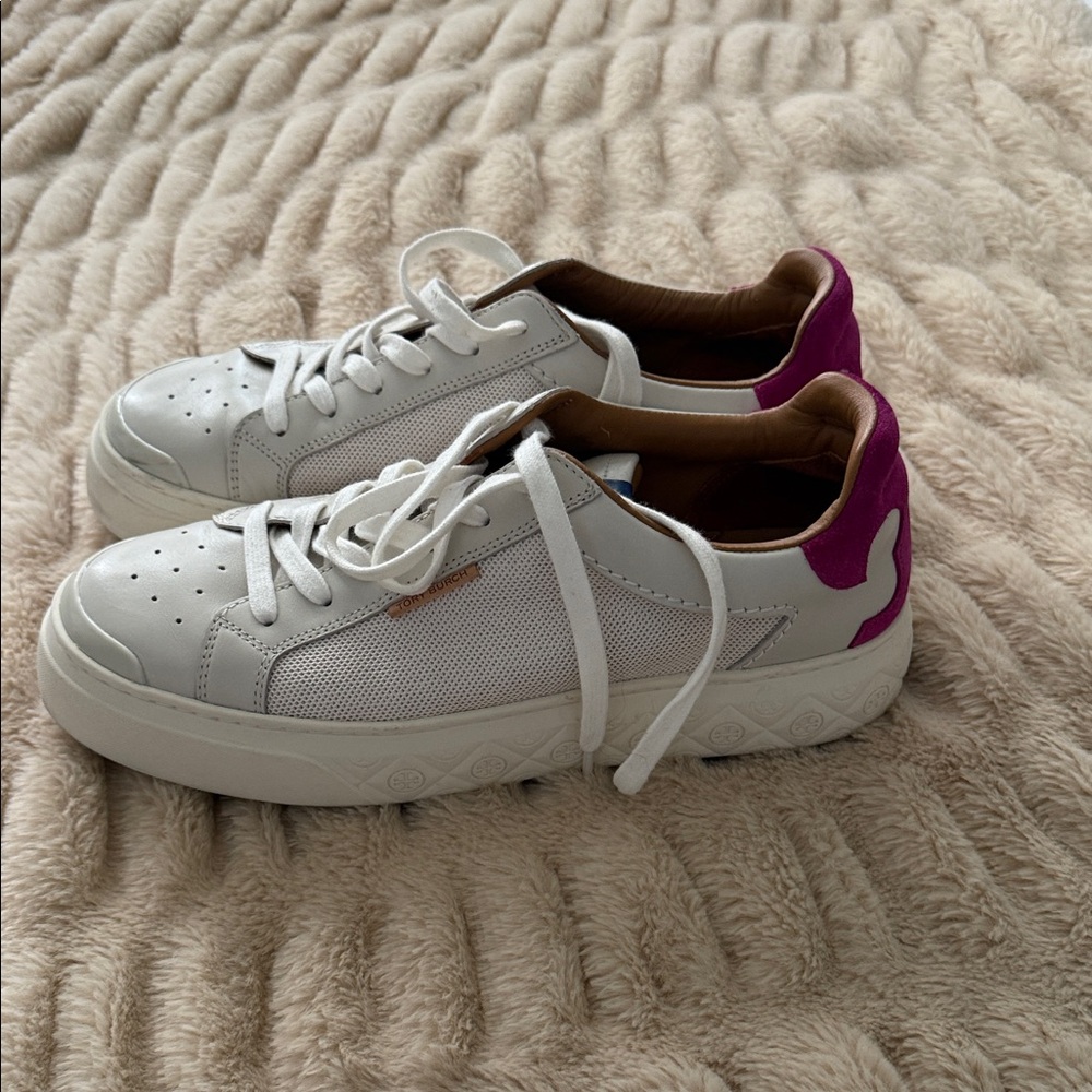 Tory Burch White and Pink Athletic Shoes